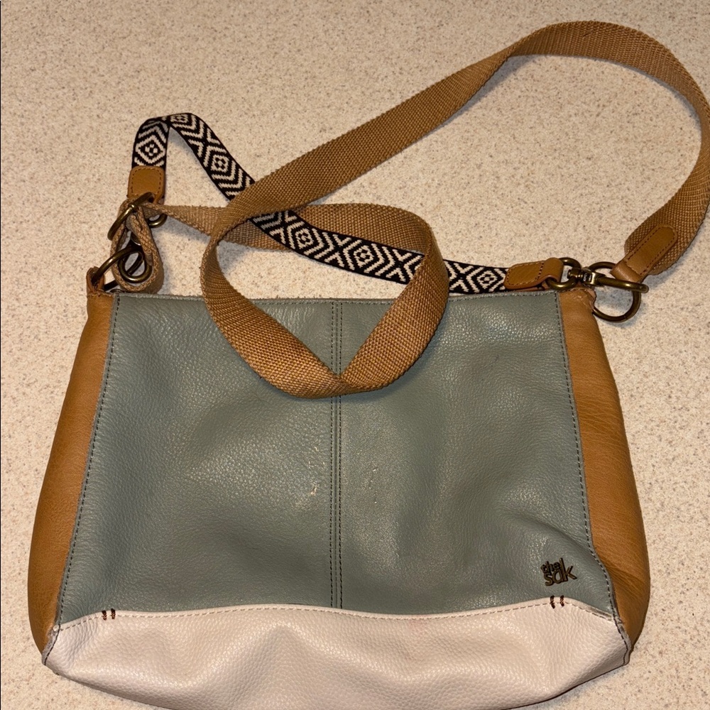 Sak Camila Convertible Shoulder Handbag Leather Purse Tan Blue Cream Multicolor
